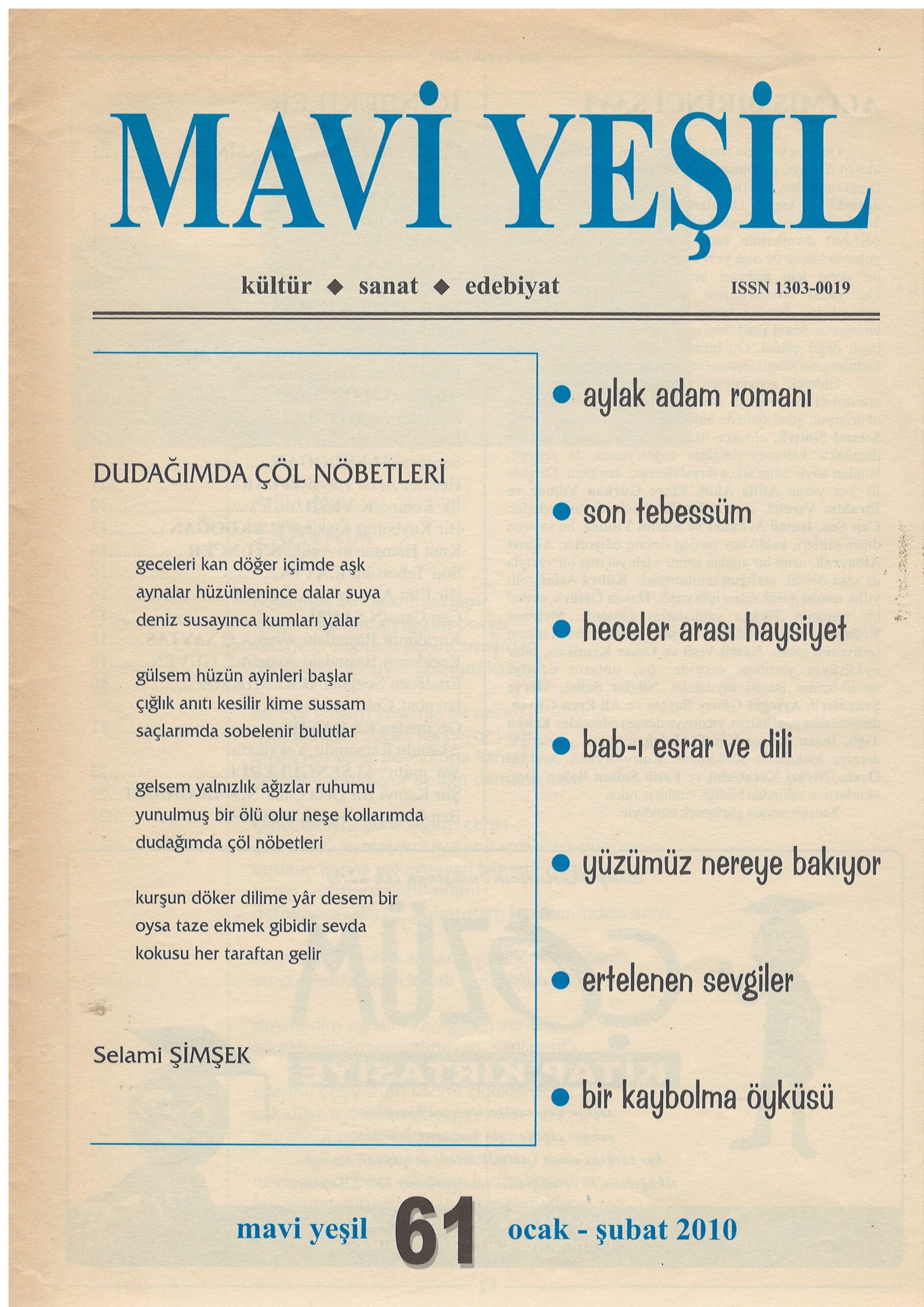 Mavi Yeşil Dergisi, Sayı 61