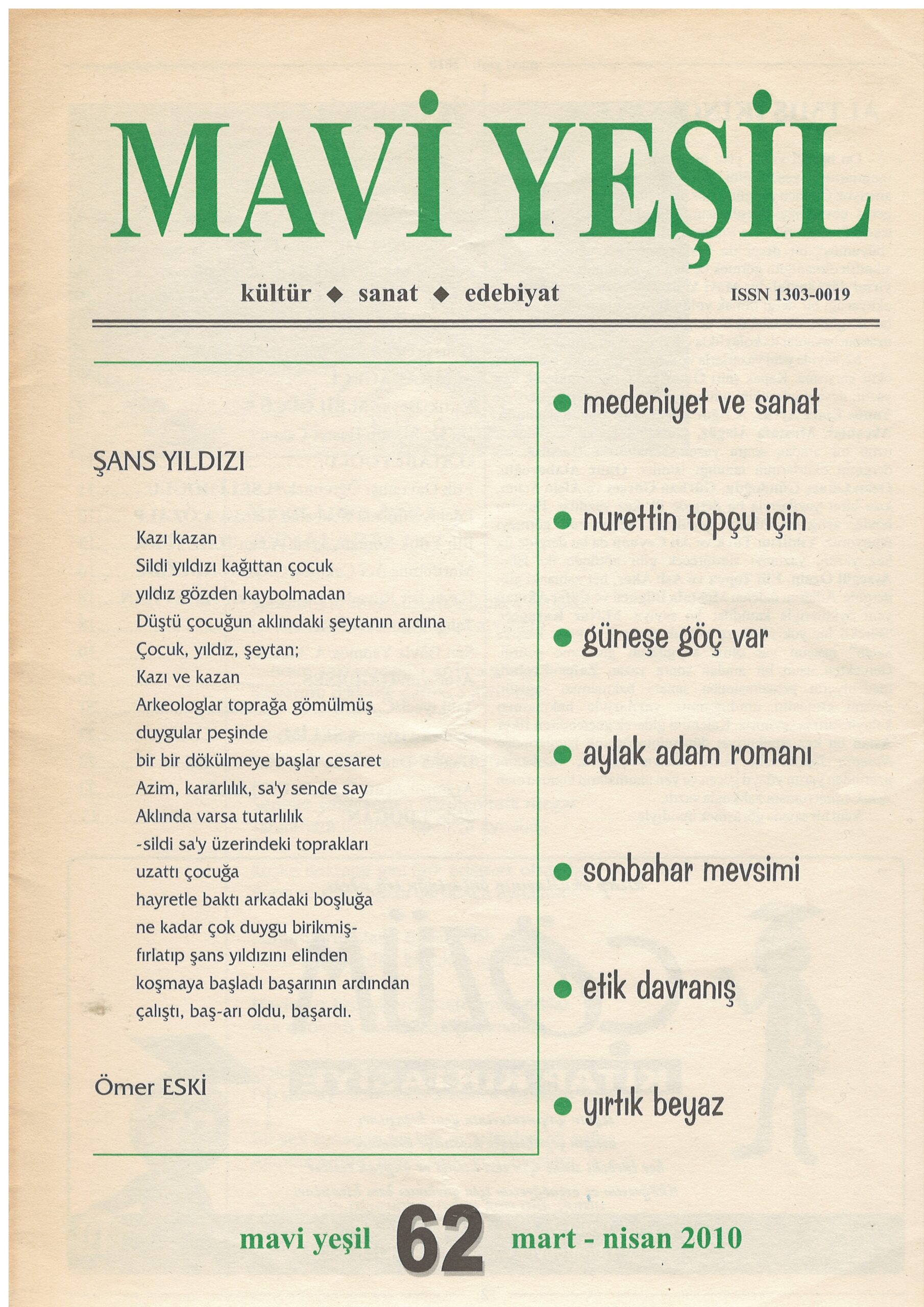 Mavi Yeşil Dergisi, Sayı 62