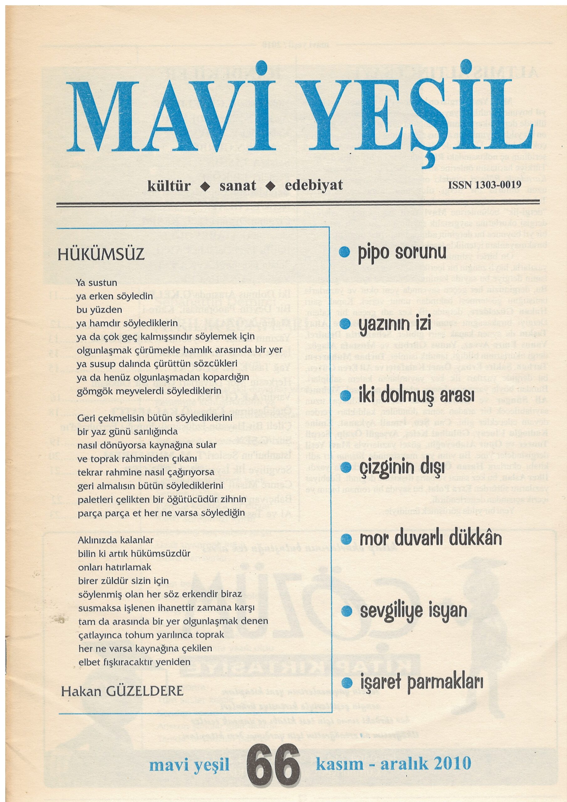 Mavi Yeşil Dergisi, Sayı 66