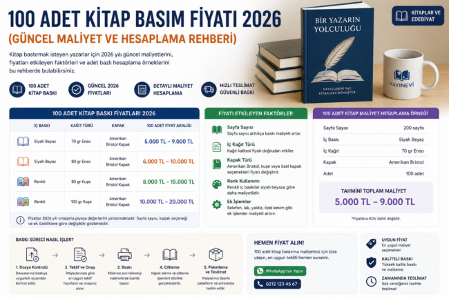 100 Adet Kitap Basım Fiyatı 2026