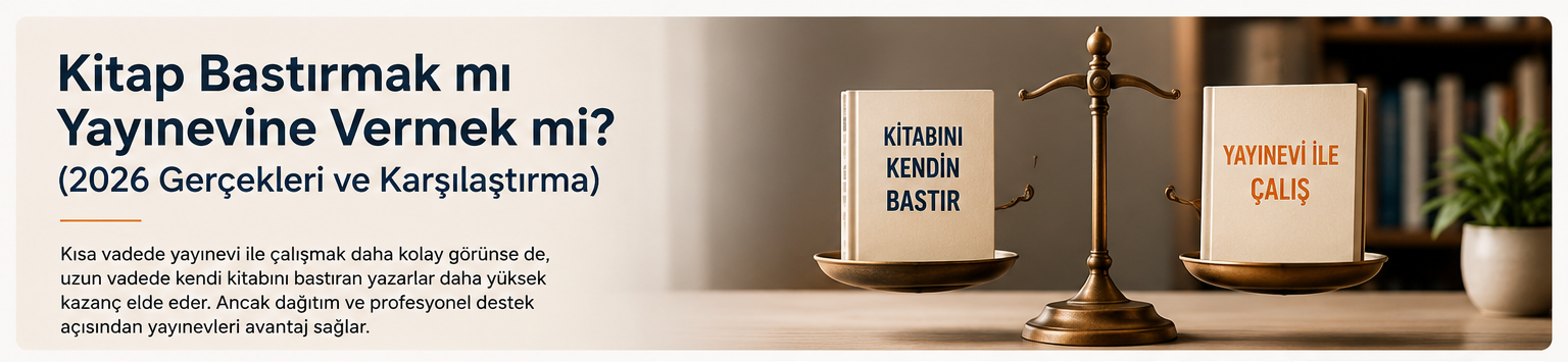 Kitap Bastırmak mı Yayınevine Vermek mi? (2026 Gerçekleri ve Karşılaştırma) Kitap Bastırmak mı Yayınevine Vermek mi? (2026 Gerçekleri ve Karşılaştırma)